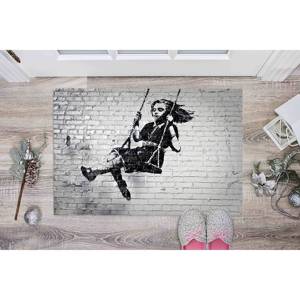 Alfombra Estampada con Diseño de Graffiti Art, Niña en Columpio de Banksy: Decoración Moderna, Alfombra Suave No Tejida - Product Image 5