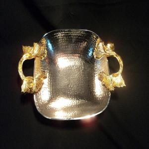 Bol à croustilles et à trempette en laiton massif, plaqué or, martelé et brillant, en forme de feuille, bol de service pour aliments et desserts d'Inde - Product Image 2