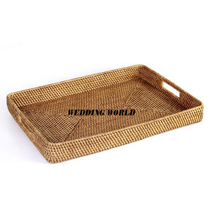 Forme ronde fantaisie rotin plateau de service belle qualité fait à la main concepteur plateau classique élégant vaisselle en gros nouveau plateau en rotin - Product Image 5