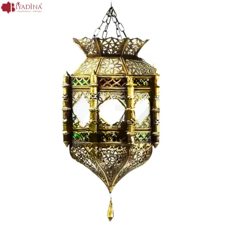 Lampe en verre sablé en cuivre, lanterne en métal Oriental, lanternes de décoration de maison suspendues anciennes marocaines faites à la main pour hôtel h