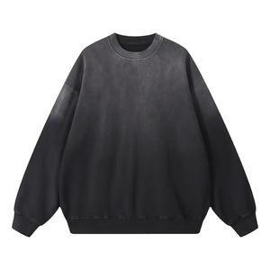 Sweat-shirt en molleton délavé pour hommes et femmes, coupe oversize, col rond vintage, streetwear, impression de logo personnalisé, usine OEM ODM, collection Printemps Soleil 2027 - Product Image 3