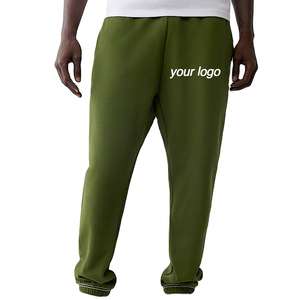 <b>Men's</b> Olive Green Sweatpants Elastic Waist Casual Plain Knitted Joggers With Custom Logo On <b>Right</b> Leg - Product Image 1