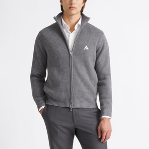 Suéter de punto personalizado al por mayor con cremallera, suéter de punto de color liso con cremallera, suéter de algodón de manga larga tipo jersey - Product Image 1