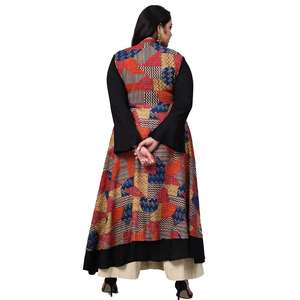 Rayonne imprimée géométrique brodée Anarkali Kurta Noir Vêtements africains Tailles XXL-8XL - Product Image 4