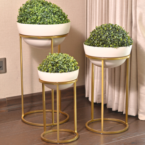 กระถางโลหะสีขาวพร้อมที่ตั้งสำหรับปลูกพืชทำจากอินเดีย - Product Image 4