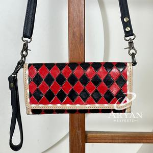 กระเป๋าสะพายพาดลำตัวสุดหรูของผู้หญิงกระเป๋ามินิสะพายไหล่สายหนังลายตารางหมากรุกแบบยาวสามพับกระเป๋าสตางค์คลัทช์ดีไซเนอร์หรู - Product Image 1