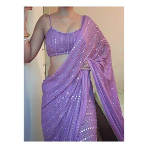 Georgette douce et lourde avec une belle séquence de travail broderie Saree dernier Design à un prix abordable