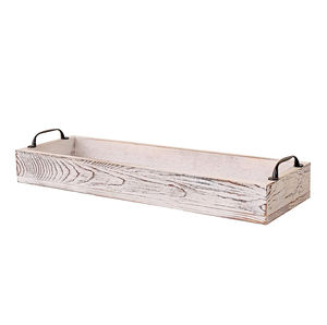 Bandeja de servicio rectangular de madera maciza duradera con asas de metal Bandejas de madera de mango de uso multiusos a precio de fábrica competitivo - Product Image 1