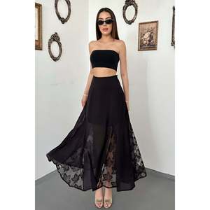 Black Lace <b>Flared</b> <b>Skirt</b> - Black - Product Image 2