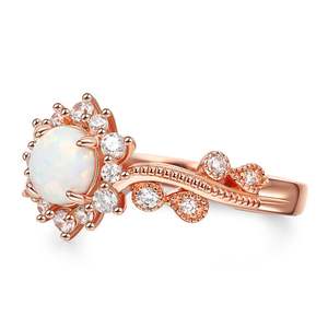 Jeulia Vintage <b>Opal</b> Rose Gold Plated Sterling <b>Silver</b> Engagement <b>Ring</b> - Product Image 2