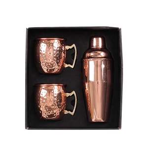 Dot Hammered Polished Natural Copper Bottle With Tumblr With Black Box Barware Kitchen Ware <b>Sustainable</b> Bottle - Product Image 1