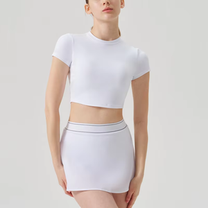 Ensemble de tenue de sport personnalisée pour femmes, jupe courte de tennis, yoga, 2 pièces, jupes de tennis plissées avec shorts pour le pickleball - Product Image 3