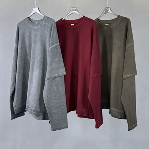 เสื้อยืดแขนสองชั้นผ้าฝ้ายโอเวอร์ไซส์ฮิปฮอปพิมพ์ลายหน้าจอตามสั่ง - Product Image 6