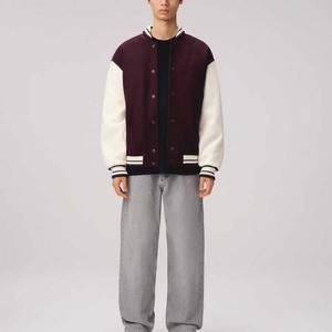 Custom Logo Men Letter <b>Jackets</b> College <b>Vintage</b> <b>Varsity</b> Baseball <b>Jacket</b> with Custom Leather Sleeves - Product Image 2