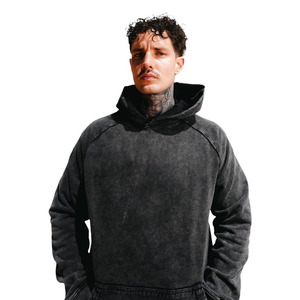 Sweat à capuche oversize en coton uni pour hommes et femmes, design délavé à l'acide, respirant, séchage rapide, confortable, avec poignets et taille côtelés doublés - Product Image 1