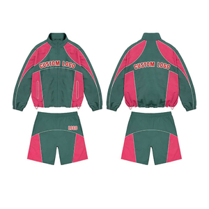 Ensemble deux pièces poids lourd, veste coupe-vent, ensemble court pour hommes, patchs personnalisés avec poches, coupe-vent en nylon, survêtement - Product Image 1