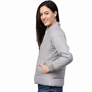 เสื้อแจ็คเก็ตขนเป็ดสำหรับผู้หญิง,เสื้อแจ็คเก็ตแขนยาวสีเทาคอตั้งสำหรับสวมใส่บนถนน - Product Image 3