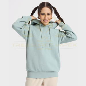 Sudadera con capucha de gran tamaño de lana de algodón sólido para mujer con logotipo personalizado en la parte delantera, jersey con hombros caídos, mangas completas de invierno - Product Image 1