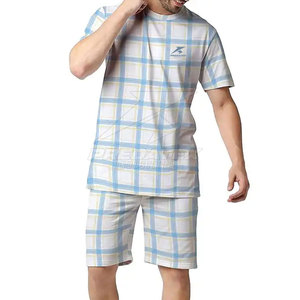 Ensemble t-shirt et short en coton de style unique pour hommes, avec cordon de serrage respirant, design décontracté pour l'été - Product Image 1