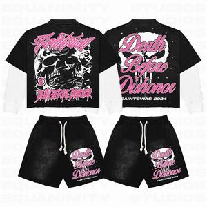 Conjunto de Camiseta y Pantalones Cortos Unisex de Estilo Urbano, Personalizado, de Tela Gruesa, con Estampado DTG, de Dos Piezas, para Hombre - Product Image 1