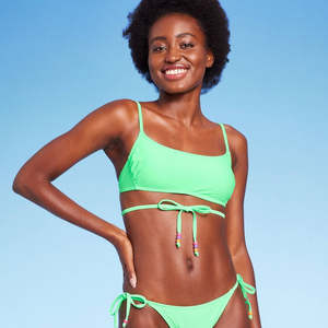 Conjunto de Bikini de Dos Piezas con Top Bralette de Cuentas Verde Menta y Logotipo Personalizado, Traje de Baño de Cintura Alta, Ropa de Playa Transpirable - Product Image 1