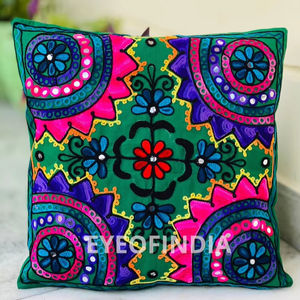 Indian Handcrafted Suzani Pillow Covers Embroidered Bohemian Velvet Sofa Decor Cushion Cover <b>Square</b> Handmade <b>Pillowcase</b> - Product Image 1