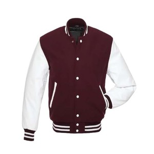 Chaquetas de béisbol para hombre Letterman Varsity con logotipo parcheado bordado personalizado con mangas de cuero OEM Collage Varsity Jackets - Product Image 1