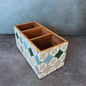 Porta Cucharas de Madera con Diseño Floral, Porta Cucharas de Madera Artesanal para Uso en la Cocina - Product Image 3