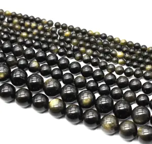 Natural Golden Obsidian Round Beads All Sizes Available Smooth Polish Natural Obsidian Crystal Beads For Jewelry Making.