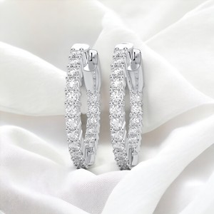 Glamour de diamantes discretos 1.00Ct Pendientes de aro de diamante cultivado en laboratorio redondo en oro blanco de 14K Venta al por mayor OEM - Product Image 6