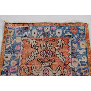 พรมตุรกีขนาดเล็ก 2.3x5.2 ฟุต พรมวินเทจขอบสีส้ม - Product Image 5