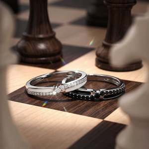 Jeulia Minimalist Matching <b>Couple</b> <b>Ring</b> Set in Sterling Silver - Product Image 4