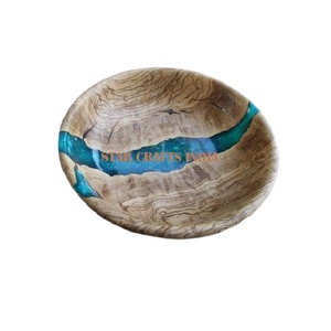 Saladier antique en résine époxy et bois Bol imprimé autocollant en bois de mangue émaillé Design à bas prix - Product Image 1