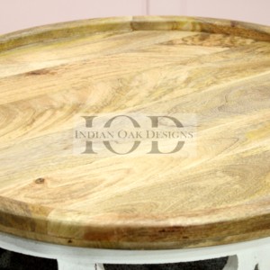 Mesa de Centro Redonda Tallada de Madera de Mango Maciza Estilo Turco Indio para Sala de Estar - Product Image 4