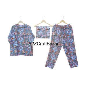 Conjunto de Pijama de Algodón Estampado a Mano Indio, Ropa de Dormir Elegante, de Lujo y Moderna para Mujer y Hombre, Transpirable, Suave y de Secado Rápido, 100% - Product Image 1