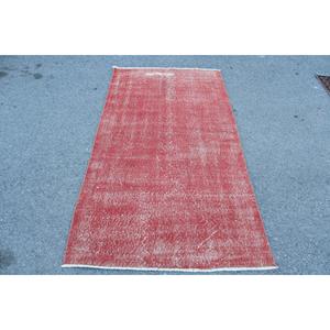 Turkish 3.5x6.8 ft Rug, Vintage Rug, <b>Red</b> Plants & trees Rug <b>Wool</b> - Product Image 1