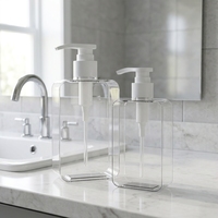 Bouteille pompe carrée en plastique PETG, capacité 200 ml 300 ml, pour shampoing, avec bouchon à vis scellé et pulvérisateur, MOQ 50 pièces