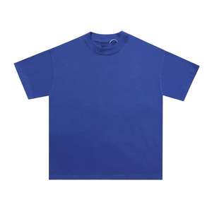 Fabrication sur mesure de t-shirts bleu foncé brodés, t-shirt coupe box, t-shirt unisexe en coton pour homme - Product Image 1