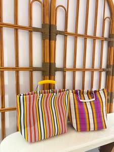 Bolsas de compras reutilizables a rayas tejidas de PP de nailon reciclado, logotipo de Color personalizado ecológico, uso promocional, cierre de cremallera, India - Product Image 5