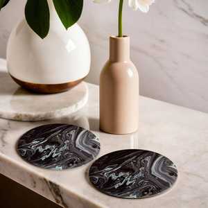 Ensemble de dessous-de-verre en marbre noir artisanal, peinture artistique sur marbre, dessous-de-verre pour boissons, cadeau de Noël - Product Image 4