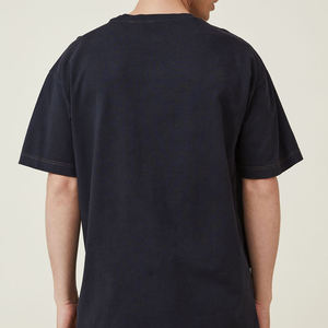 T-shirt en coton noir uni surdimensionné pour homme, manches courtes, col rond, jersey décontracté, coupe ajustée - Product Image 4