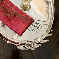 Plateau de service ovale minimaliste de luxe en acier inoxydable avec poignées florales, personnalisable, artisanat métallique décoratif pour mariage, fête, maison