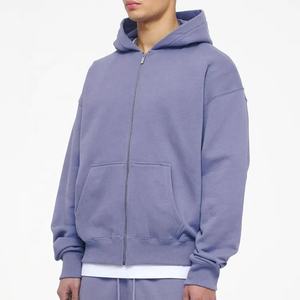 Sudadera con capucha y cremallera personalizada de algodón 100% de 360 gramos, extragrande, para hombre, estilo urbano grueso y holgado, con bolsillo, material transpirable para invierno. - Product Image 3