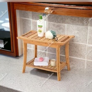 Tabouret de douche antique, siège en bois pour spa et bain, tabouret pour personnes âgées, femmes, étagère de rangement pour adultes, utilisation en salle, console en incrustation d'os - Product Image 1