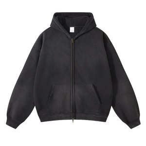 Custom Stone Acid Wash Distressed Sunfaded Sun Faded French Terry Thick Double <b>Zip</b> <b>up</b> <b>Hoodie</b> for Men - Product Image 5