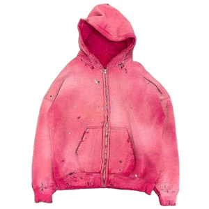 Sweat-shirt vintage pour femme en coton délavé à l'acide rose décoloré au soleil Doublure en coton uni Teint uni de haute qualité Durable pour l'hiver - Product Image 5