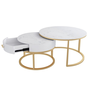 Modern Two-Tiered <b>Sofa</b> <b>Table</b> with Durable Stone Top and Wooden Drawers Farmhouse Style Living Room Furniture-TT68194 - Product Image 2
