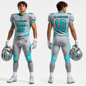 Ensemble d'uniformes de football américain personnalisés pour hommes, maillot et pantalon de football sublimés de qualité supérieure, kit d'équipe léger et respirant - Product Image 1