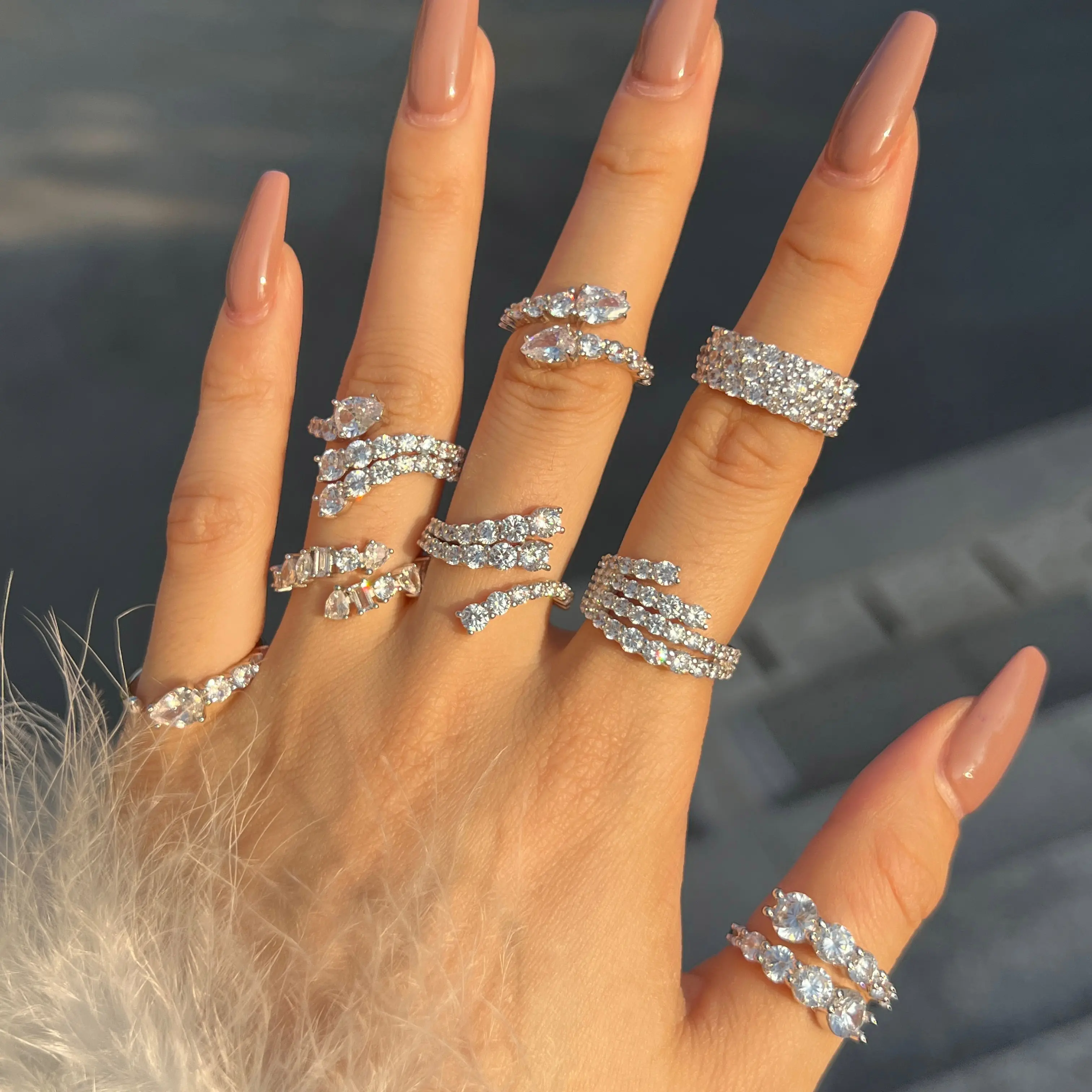 Aangepaste 5a/8a Zirkonia Sieraden Niet Vervagen Waterdichte Bruid Snake Ring Zilver 925 Trouwband Verlovingsringen Voor Vrouwen