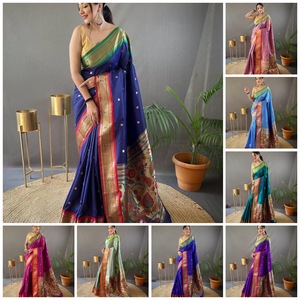 Dernier créateur style traditionnel pur coton doux Paithani Silk Saree Comfort All-Day Wear pour les fêtes avec broderie jacquard - Product Image 4